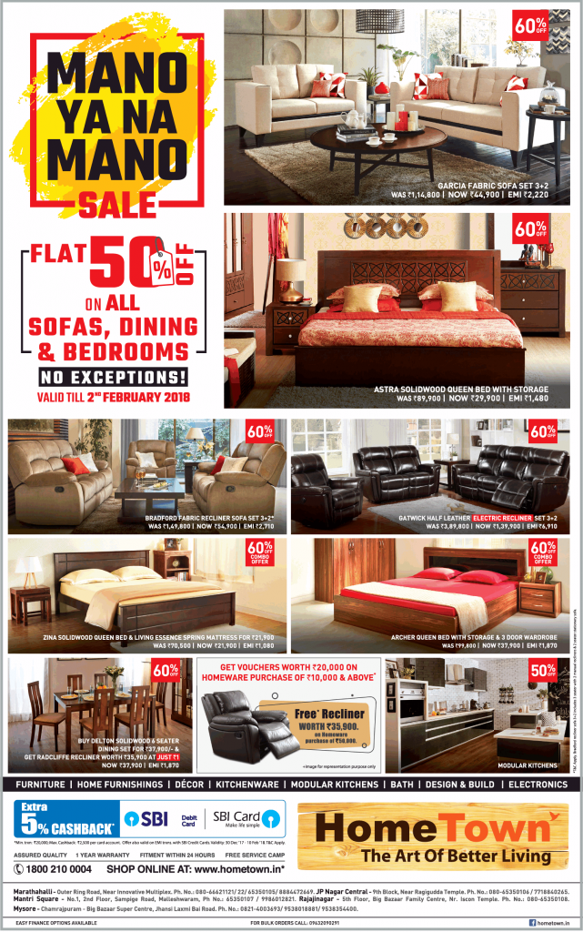 Hometown Furniture Mano Ya Na Mano Sale Flat 50% Off On All Sofas Ad