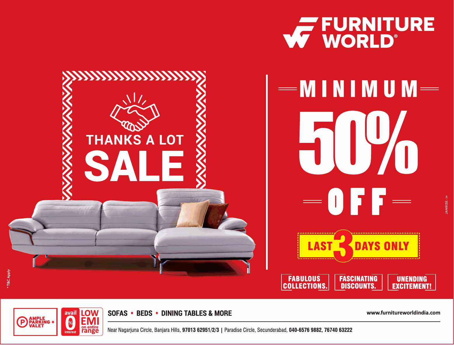 Furniture World Thanks A Lot Sale Minimum 50% Off Ad - Advert Gallery
