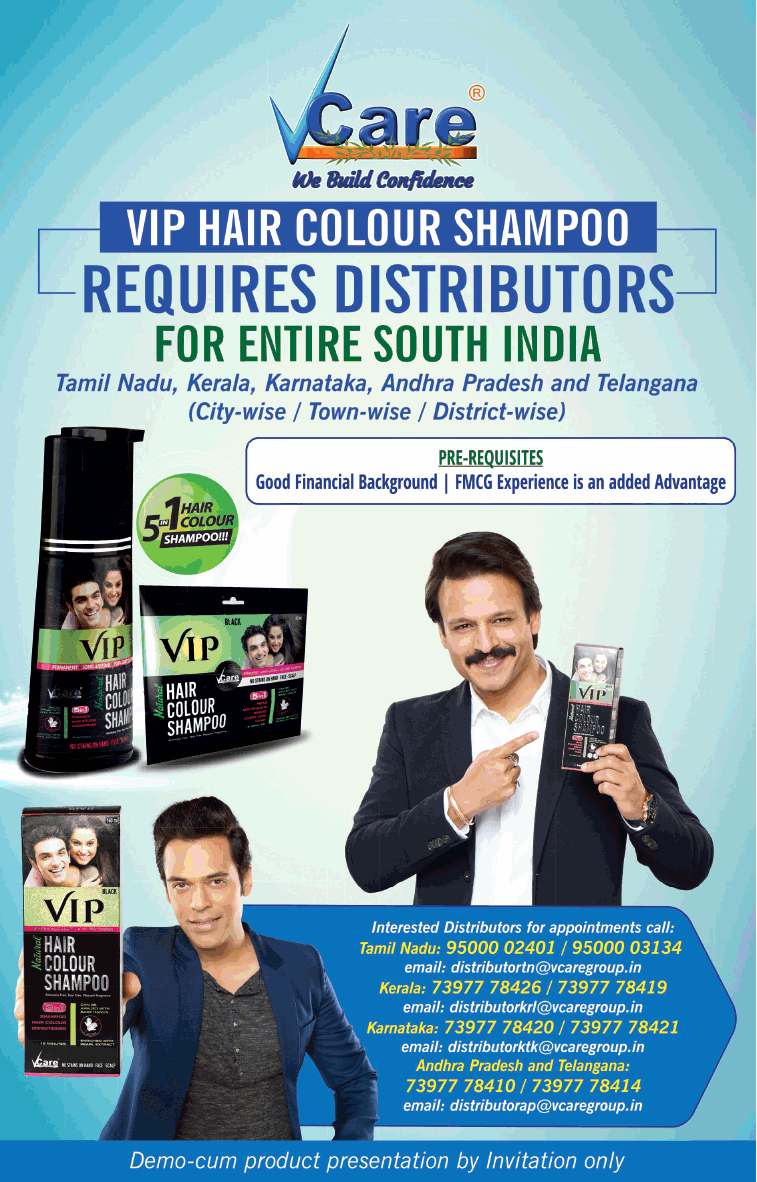 Vcare Vip Hair Colour Shampoo Requires Distributors Ad Advert