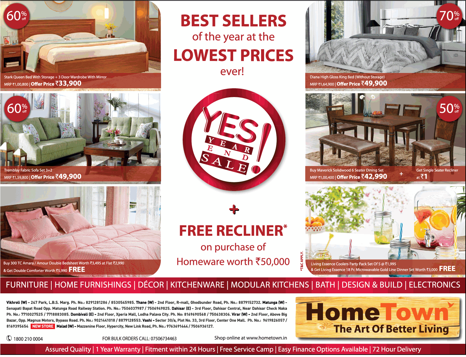 Hometown Furniture Yes Year End Sale Ad In Times Of India Mumbai