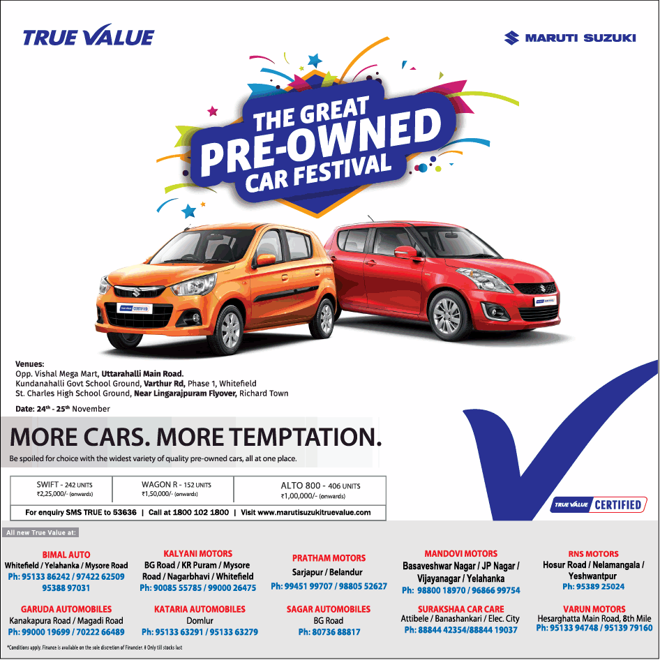 true value the great pre owned car festival ad times of india bangalore 25 11 2018