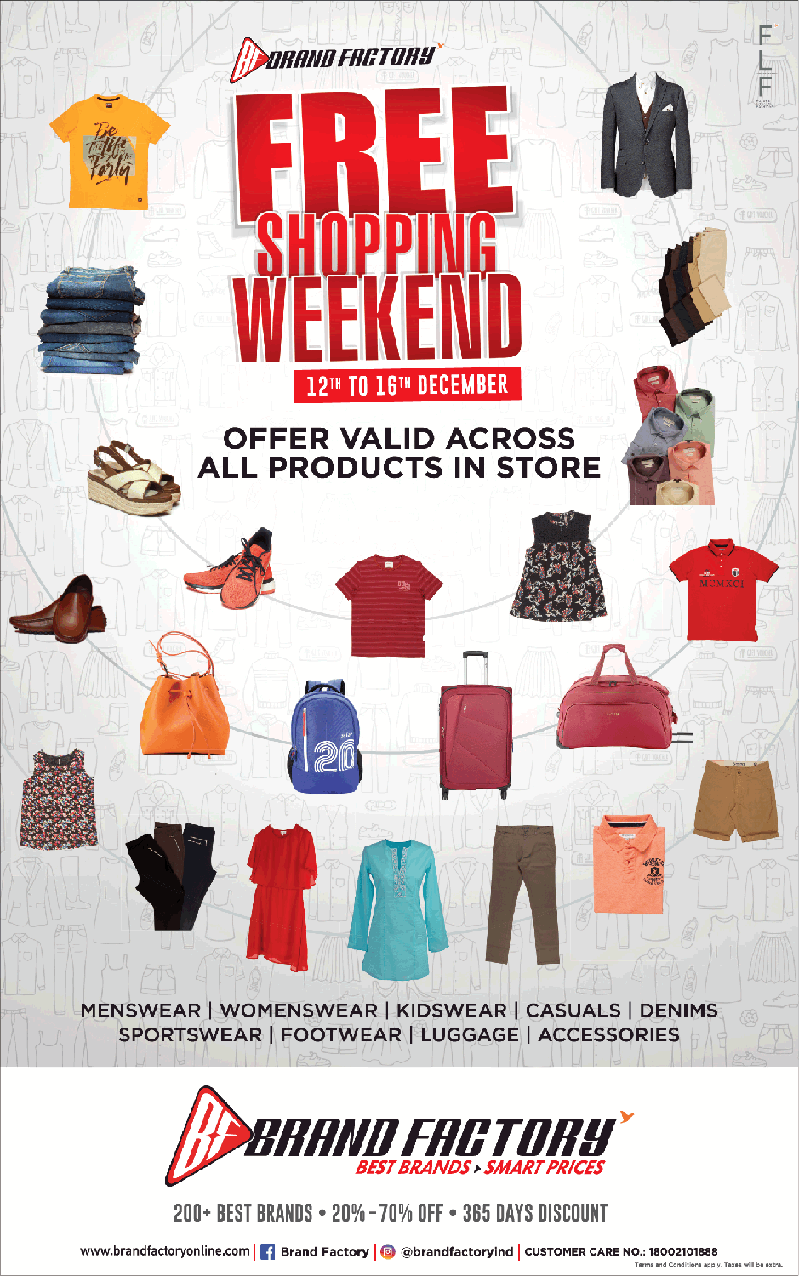 Brand Factory Free Shopping Weekend Offer Valid Across Ad in Times of