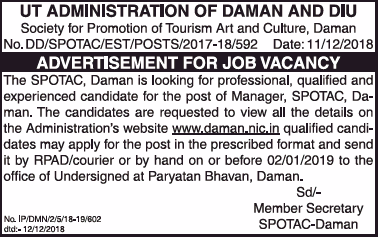 Ut Administration Of Daman And Diu Advertisement For Job Vacancy Ad In Times Of India Mumbai Advert Gallery